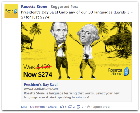 Rosetta Stone Dark Post on Facebook