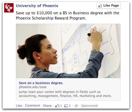 University of Phoenix Dark Post on Facebook